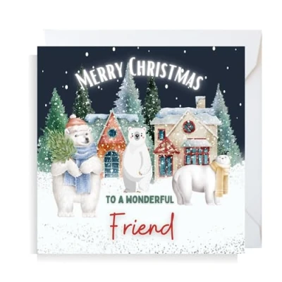 Image of Second Ave Friend Christmas Polar Bear Square Xmas Holiday Festive Greetings Card
