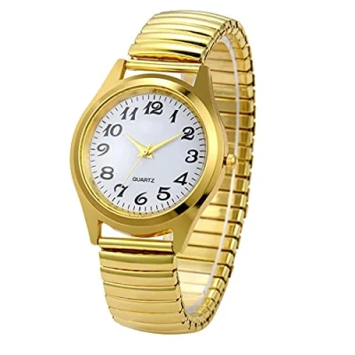 Image of JewelryWe Mens Ultra Thin Easy Reader Watch with Elastic Strap, Golden for Fathers Day