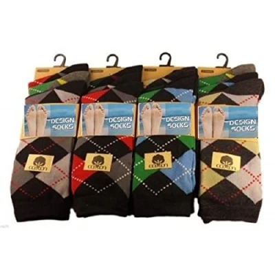 Image of Comfylot Ltd® 12 And 6 Pairs Of Mens Designer Socks, Cotton Rich Lycra Design Size 11 (UK EUR 39 45 [6 Pairs], Argyle Diamond)