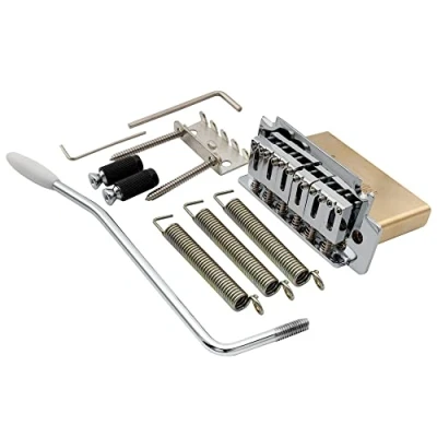 Image of Musiclily Pro 52.5mm Modern 2 Point Tremolo Bridge 40mm Solid Brass Block for Squier Strat Style Electric Guitar, Chrome