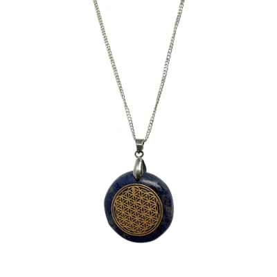Image of VIE Disc Pendant with Flower of Life Design, 3cm (Sodalite)