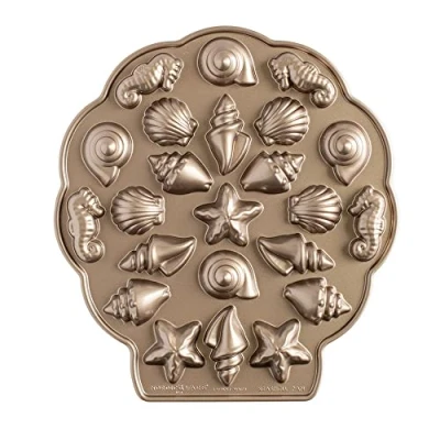 Image of Nordic Ware Seashell Bites Pan, Original Cast Aluminium Bundt Tin, Official Cake Tin with Shell Pattern, Quality Mould Made in The USA, Colour: Toffee, 1.5 Cup Capacity