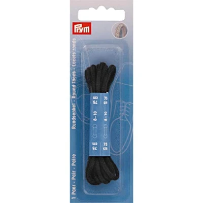 Image of Prym Round Laces, Cotton, Black, 75 cm x Ø 3 mm, Schwarz, 2 Stück