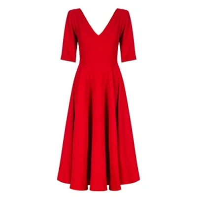 Image of Swing Fashion Women&#039;s Sally Rose Rot Midi Elegant Festive Party Evening Wedding Prom Dress Ball Gown V Neck 3/4 Sleeves Red 36 (S), S