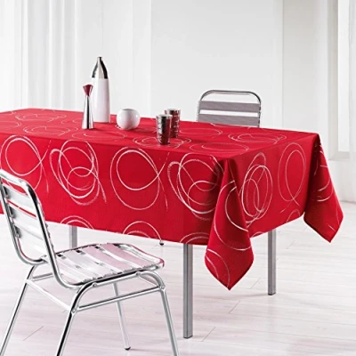 Image of L&#039;HARMONIE DU DECOR Tablecloth 150X240 Polyester Printed Argent Bully Rouge