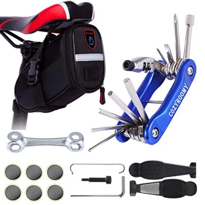 Image of Cozyroomy Bike Repair Tool kits Bicycle Set with Saddle Bag and multi Chain (blue 10 in 1 + Bag)