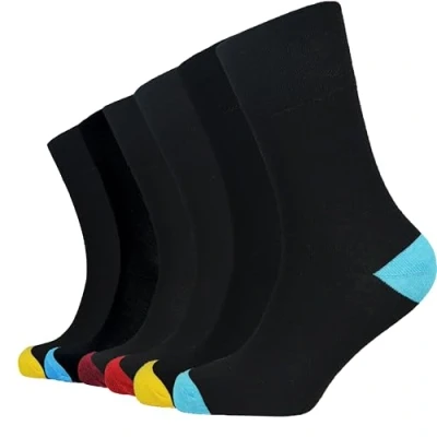 Image of Sock Stack 6 Pairs Mens Gentle Socks Soft Top Cotton Non Elastic Diabetic Loose Grip Size 11, Black Multi