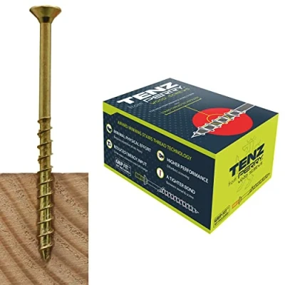 Image of TENZ from PERRY Multi Purpose Wood Screws 5.0mm x 80mm Box of 200 Countersunk Pozi Drive Woodscrews Yellow Passivated with Stairs Thread Technology