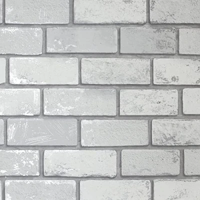 Image of Arthouse ArtiSTICK Metallic Brick White Silver Peel &amp; Stick Self Adhesive Wallpaper 6m Long Great for Upcycling Furniture Cabinets Kitchen Drawers Shelves 300200