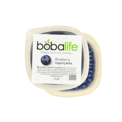Image of Bobalife Blueberry Flavoured Popping Boba 2 Servings (100g), Fruit Juice Filled Pearls for Bubble Tea, Iced Drinks, Desserts, Cocktails &amp; Slush Low Fat, Gluten Free Vegan