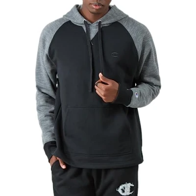 Image of Champion Men&#039;s Hoodie, Powerblend, Fleece Comfortable Sweatshirt for Men (Reg. Or Big &amp; Tall), Black/Black/Manhattan Mist C Logo, L