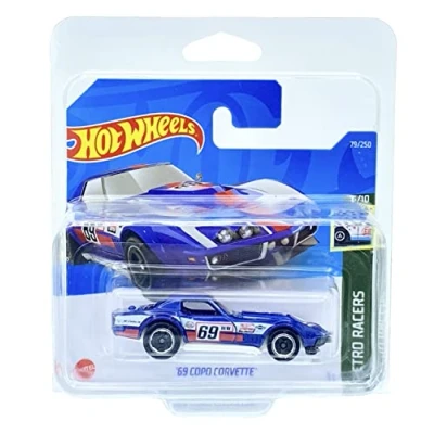 Image of Hot Wheels &#039;69 COPO Corvette (Blue) 6/10 Retro Racers 2022 79/250 (Short Card) *** COMES IN A KLAS CAR KEEPER PROTECTIVE COLLECTORS CASE HCV10