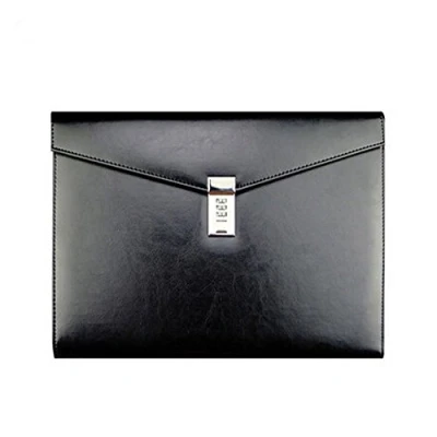 Image of A4 Leather Document Bag Manager Conference File Folder Business Padfolio with Password Lock,Black TPN086