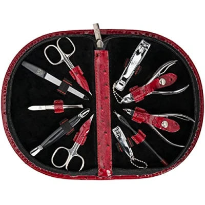 Image of 3 Swords Germany brand quality 10 piece manicure pedicure grooming kit set for professional finger &amp; toe nail care scissors clipper fashion leather case in gift box, Made by (2412)