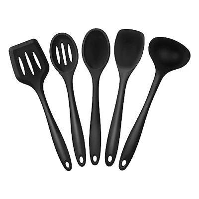 Image of Joyoldelf 5 Piece Premium Silicone Kitchen Baking Set Spatulas, Spoons &amp; Turner Heat Resistant Cooking Utensil