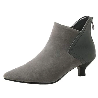 Image of Cocey Women Ankle Chelsea Boots with Kitten Heel Grey