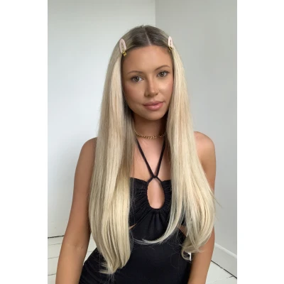 Image of Lullabellz Super Thick Straight Clip In Hair Extensions 5 Piece, 22 Inch Length, Light Golden Blonde