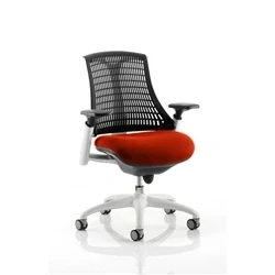 Image of Flex Task Operator Chair White Frame Black Back Bespoke Colour Seat Tabasco Orange