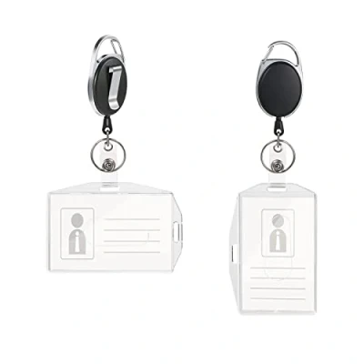 Image of Vicloon Badge Holder with Retractable Reel Set, 2PCS Two Sided Horizontal Vertical ID Card for School, Office, Identity Card, Key Ring and Belt Clip Attachment