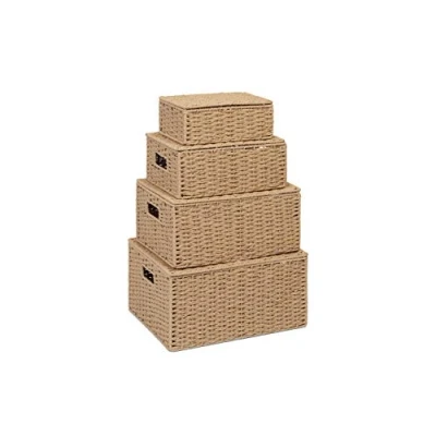 Image of Arpan Storage Basket Hamper (Set of 4) Bin with Lid &amp; Insert Handle for Easy Carrying Convenient Organizer Box Including Small, Medium, Large, Extra Large(Natural)