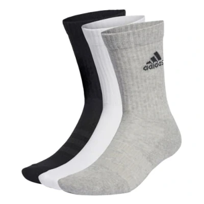 Image of Adidas EBB96 SPW Cushioning 3P Crew Socks, Medium Grey Heather/White/Black/Black (IA3951), L