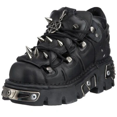 Image of New Rock Unisex Black Leather Spiked Ankle Boots 110 S1 Size EU 39