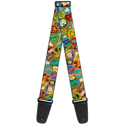 Image of Buckle Down Guitar Strap Stacked Wilderness Explorers Badges 2&quot; Wide 29 54&quot; Length