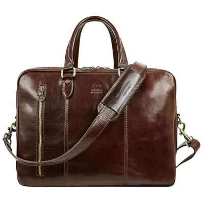 Image of Time Resistance Leather Laptop Briefcase Full Grain Computer Bag for Men and Women