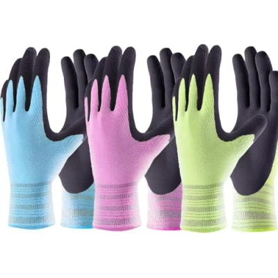 Image of Toptekhans 3 Pairs Gardening Gloves for Women and Men, Recycled Polyester Garden with Latex Coated Comfortable Breathable Work (M)
