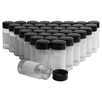 Image of Rowiz 20ml Clear Small Glass Vials with Write Patch Screwcap Liquid Sampling Sample Bottles for Chemistry Lab Chemicals, Pack of 36