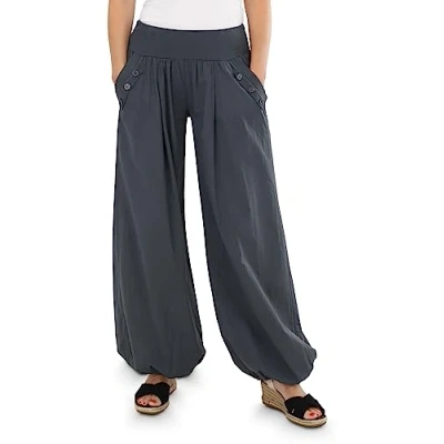 Image of Malito Women&#039;s Baggy Trousers Airy Fabric for Beach &amp; Everyday Use Loose Harem Summer Casual Leisure 23245P (34 40), beige, 8/14 UK