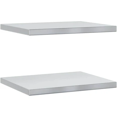 Image of vidaXL Wall Shelves Floating Shelf Storage Stainless Steel Brushed Finish Silver, 2 pcs, 50x40x3 cm, Living Room/Bedroom