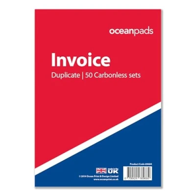 Image of Ocean Pads Invoice Book Duplicate, A5 148 x 210mm, 2 Part White and Yellow Carbonless Paper (Product Ref. 69684)