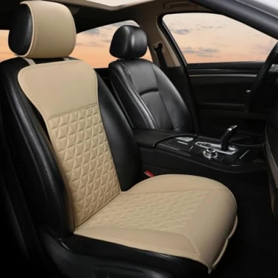 Image of Black Panther 1 Piece Luxury PU Leather Front Car Seat Cover Protector Compatible with 95% Cars No Heating (Saloon/SUV/Pickup Truck/Van) Beige