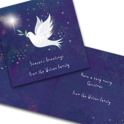 Image of Festive Dove 20 Personalised Christmas Cards Bespoke to You