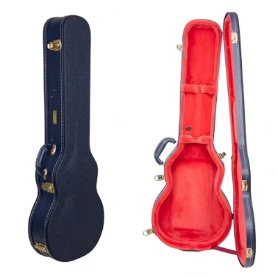 Image of Crossrock Relief Series Wooden Case For Les Paul Electric Guitars, With Highly Textured Surface, Mink Imitation Fleece, Stainless Steel Latches, Ocean Blue (CRW630LOB)