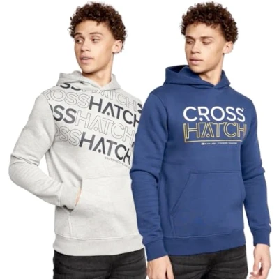 Image of Crosshatch 2 Pack Hoodie Sweatshirt Designer Branded Hoody Fleece Gift Present Top by Jeanbase Navy/Grey XL