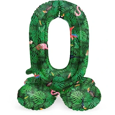 Image of Folat 63940 Standing 0 Jungle Vibe Green 72 cm Birthday Decoration Balloon Number No Helium Required, Standard Size