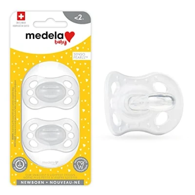 Image of Medela Baby Pacifier Newborn 0 2 Months Pack Includes sterilizing case Silicone and BPA Free Supports Natural Suckling Clear