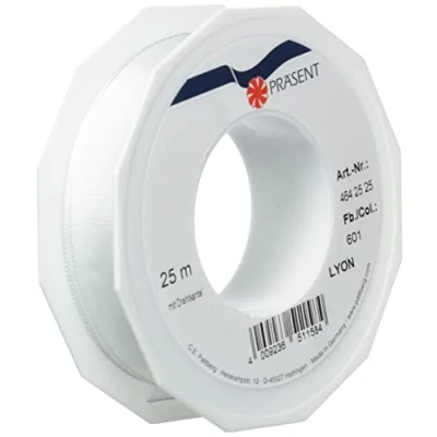 Image of C.E. Pattberg Präsent Lyon Wired Taffeta Ribbon White 25 mm width, m length