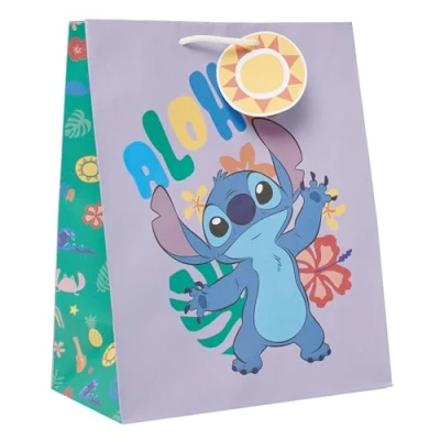 Image of UK Greetings Disney Stitch Large Gift Bag for Her/Girl Party Bags Presents Birthdays/Weddings/Mother&#039;s Day Purple Design 26.7 x 33 13.7 cm