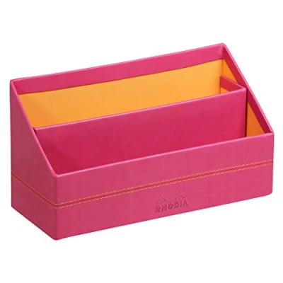 Image of RHODIA 318942C Raspberry Mail Holder 25x10x14 cm Orange Saddle Stitching Faux Leather Exterior Rhodiarama Home Office Collection Organization &amp; Designer Storage
