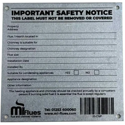 Image of CHIMSOC Chimney Hearth Notice Plate Aluminium