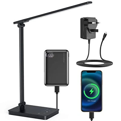 Image of Desk Lamp Eye Caring LED Table Dimmable Bedside with 2 USB Charging Ports and 10 Brightness Levels x 5 Colour Modes Touch Control Daylight for Office, Bedside, Reading Auto Timer,Black