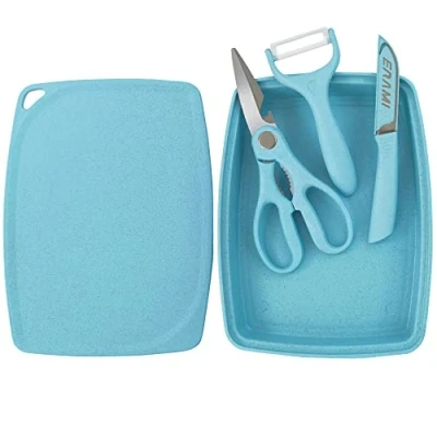 Image of Chopping Board, Portable Board with Tray and Peeler, Multifunctional Knife Sink Washing for Outdoors, Camping, Picnics (Blue)