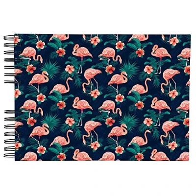 Image of Exacompta Ref 16703E Flamingo Spiralbound Photo Album 320 x 220mm in Size, 50 Black Pages, Holds Up To 150 Photos Glossy Laminated Print Cover