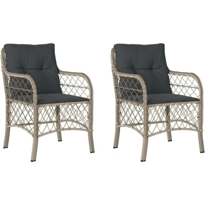 Image of vidaXL Garden Chair with Cushion, 2 Pieces Outdoor Powder Coated Steel Frame Patio Light Grey Poly Rattan