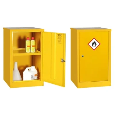 Image of Safe Industrial Mini Dangerous Substance COSHH Cabinet Metal Chemical Storage Flammable 1 Shelf Hi Vis Yellow 760mm High x 457mm Wide Deep (10 Litre)