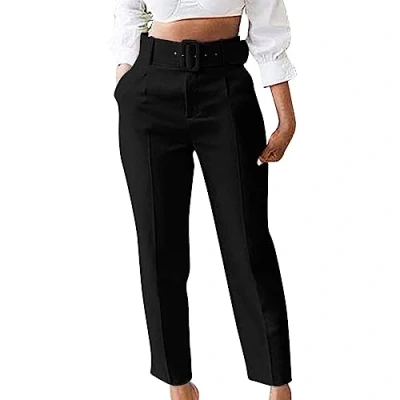 Image of GULASISI Dress Suit Pants for Women Business Casual Straight Leg Trouser Dressy High Waist Office Work Pant Slacks with Belted Black