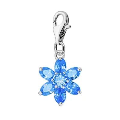 Image of Quiges Crystal Blue Pear Cubic Zirconia Flower Clip On Charm Pendant Silver Plated Women&#039;s Jewellery